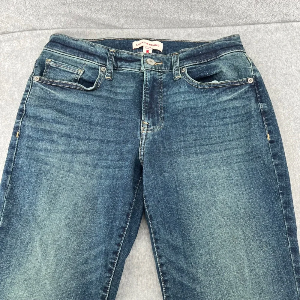 Lucky Brand Sweet Mid Rise Boot Jeans Dark Wash Frayed Hem Size 8/29 A 130240